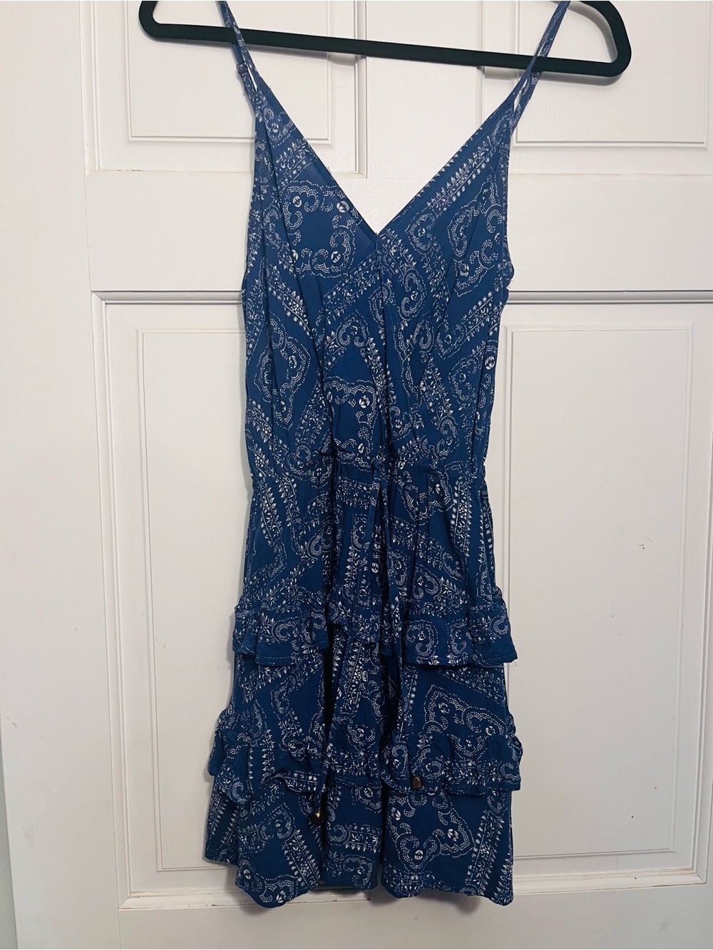 Blue Printed V-Neck Tiered Sundress